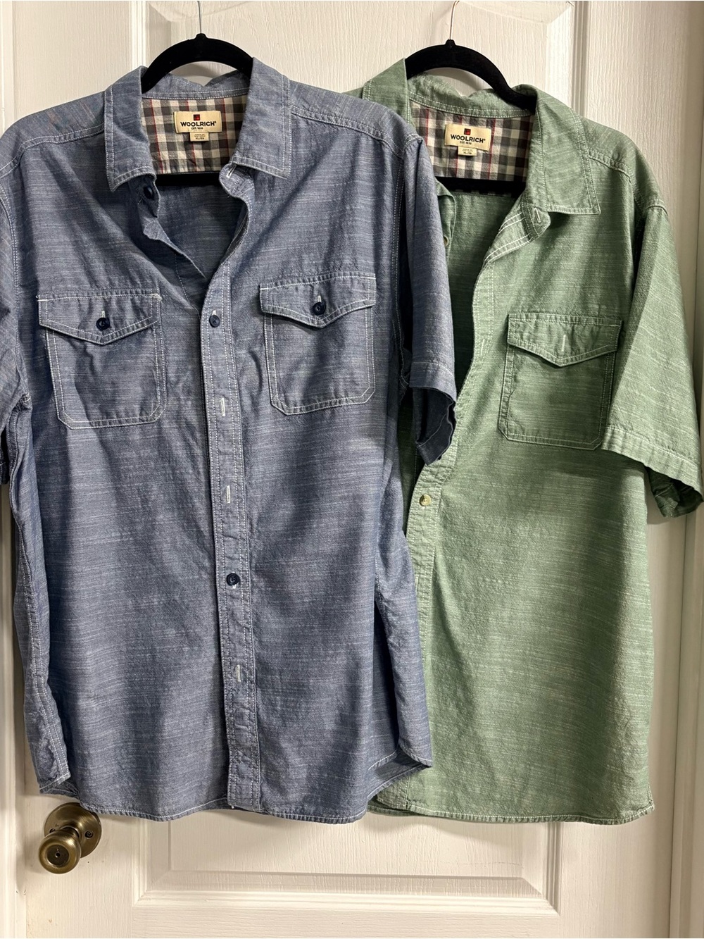 Woolrich Men’s Short-Sleeve Button-Down Shirt Duo — Blue and Green